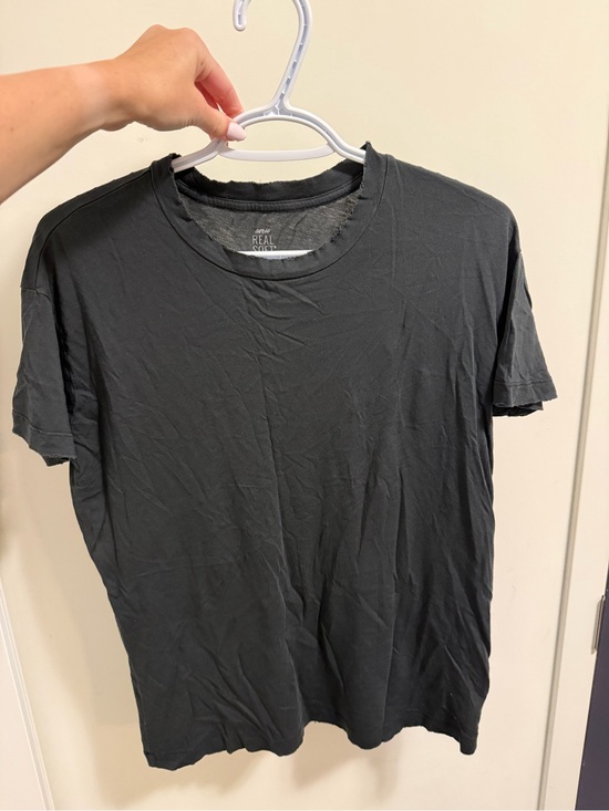 aerie Tops - Aerie Black Wash Crew Neck T-Shirt -frayed edges, fits like a small